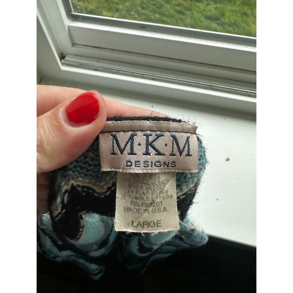 Vintage MKM Women's Chevron Knit Long Sleeve Mid Length Cardigan Sweater Size L - Picture 7 of 8